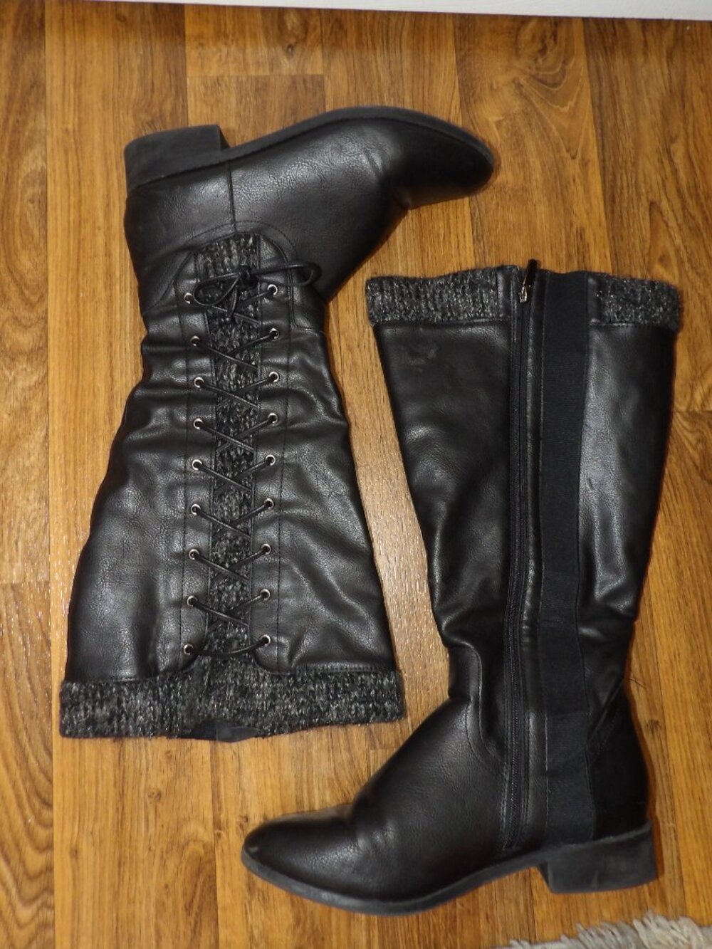 Torrid Black Tall Boots Low Heel Corset Detail Size 10WW - Picture 4 of 7